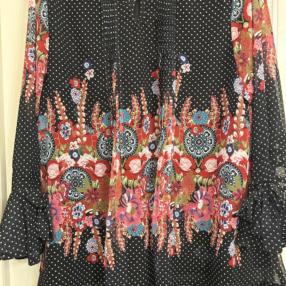 Chic Black Floral and Polka Dot Blouse